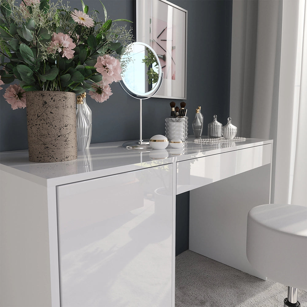 Vicco Tavolo da toeletta Bianco/bianco lucido 119.8 cm con sgabello