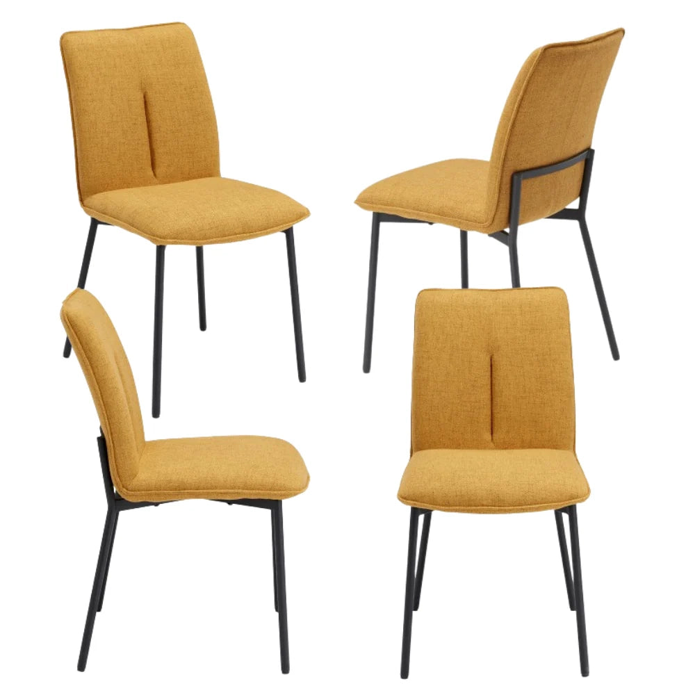 Set 4 sedie imbottita CAMILLA per cucina, sala da pranzo e soggiorno, design moderno, gambe coniche robuste finitura ghisa, schienale e seduta rivestiti con tessuto effetto doppio tono colore Senape