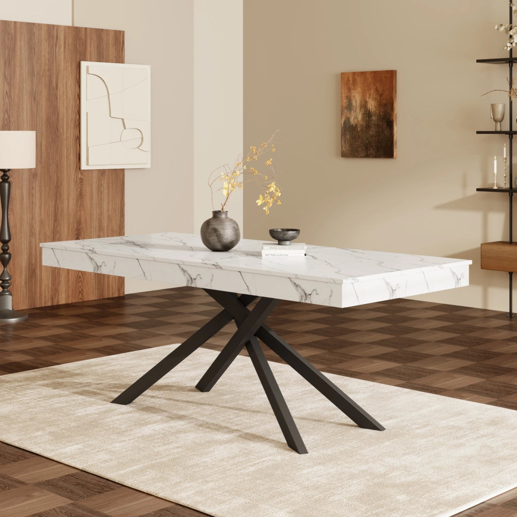 Tavolo da pranzo allungabile 140-180x80 cm in MDF bianco; per 6-8 persone