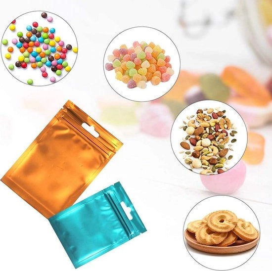 Alfollia per sacchetti - 160 pezzi - Sacchetti Mylar Blu - Sacchetti con chiusura a zip resistente all'aria - Per conservare snack alimentari - Per negozi alimentari, feste e cucina - Per la classificazione