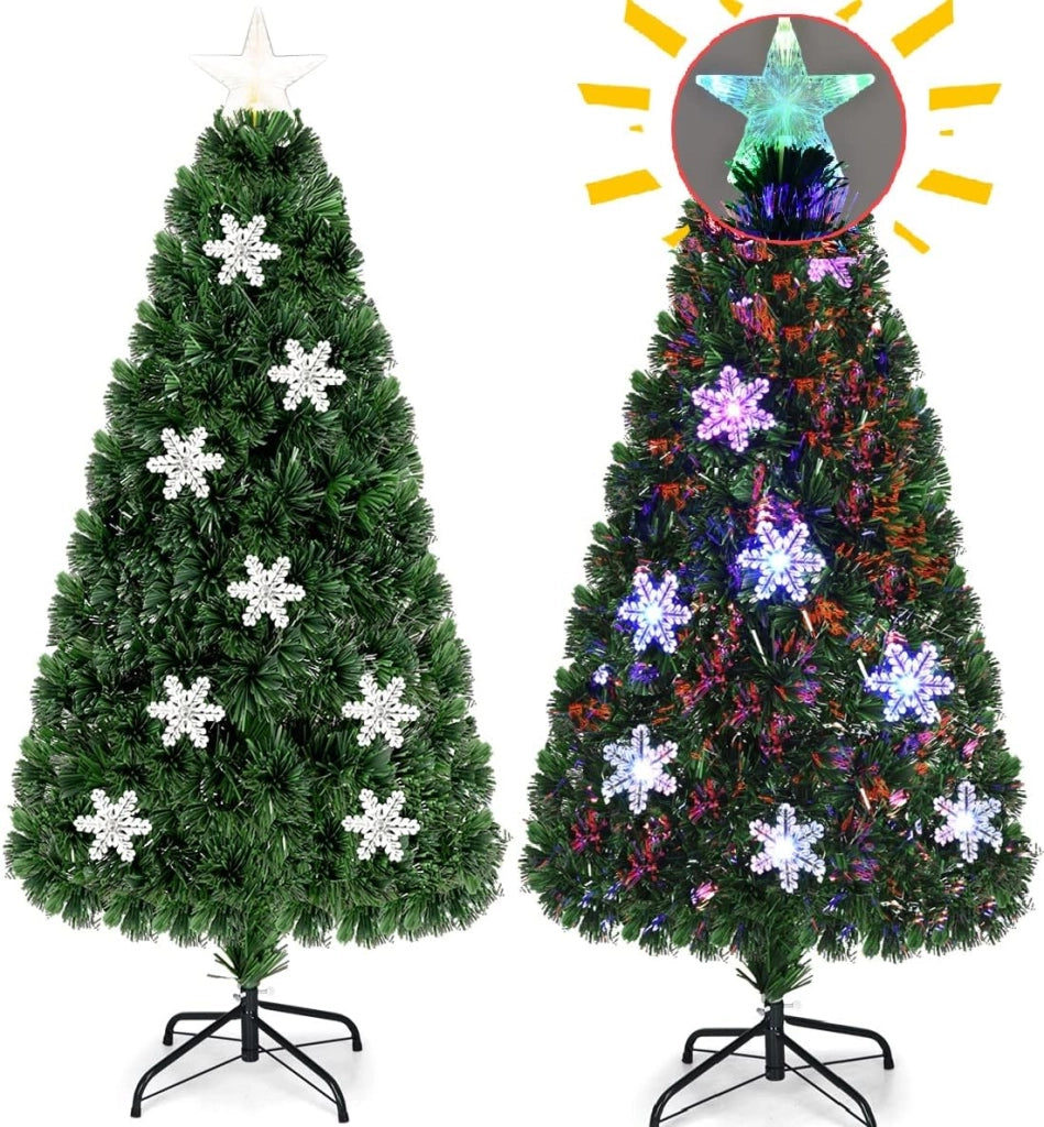 Albero di Natale Artificiale con LED e Adattatore, Albero Natale con Fibre di Vetro, Supporto in Ferro, Rami Spessi, Abete Artificiale Realistico (180 cm 28 LED)