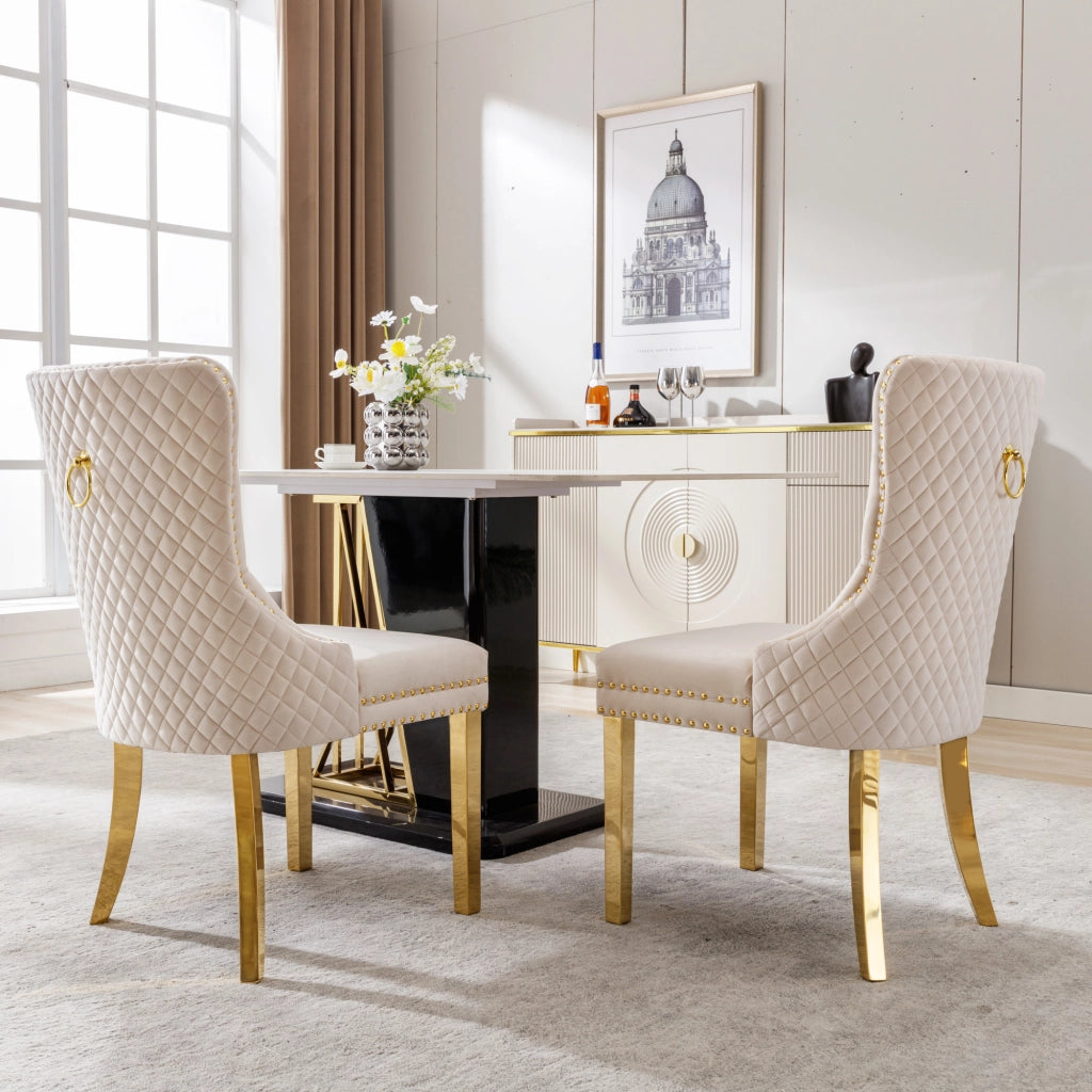 SEDIA da pranzo imbottita 50,5x45x95 cm in velluto beige Set 2 pezzi