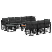Set di divani da esterno 11 pcs Nero e Grigio scuro Poliestere