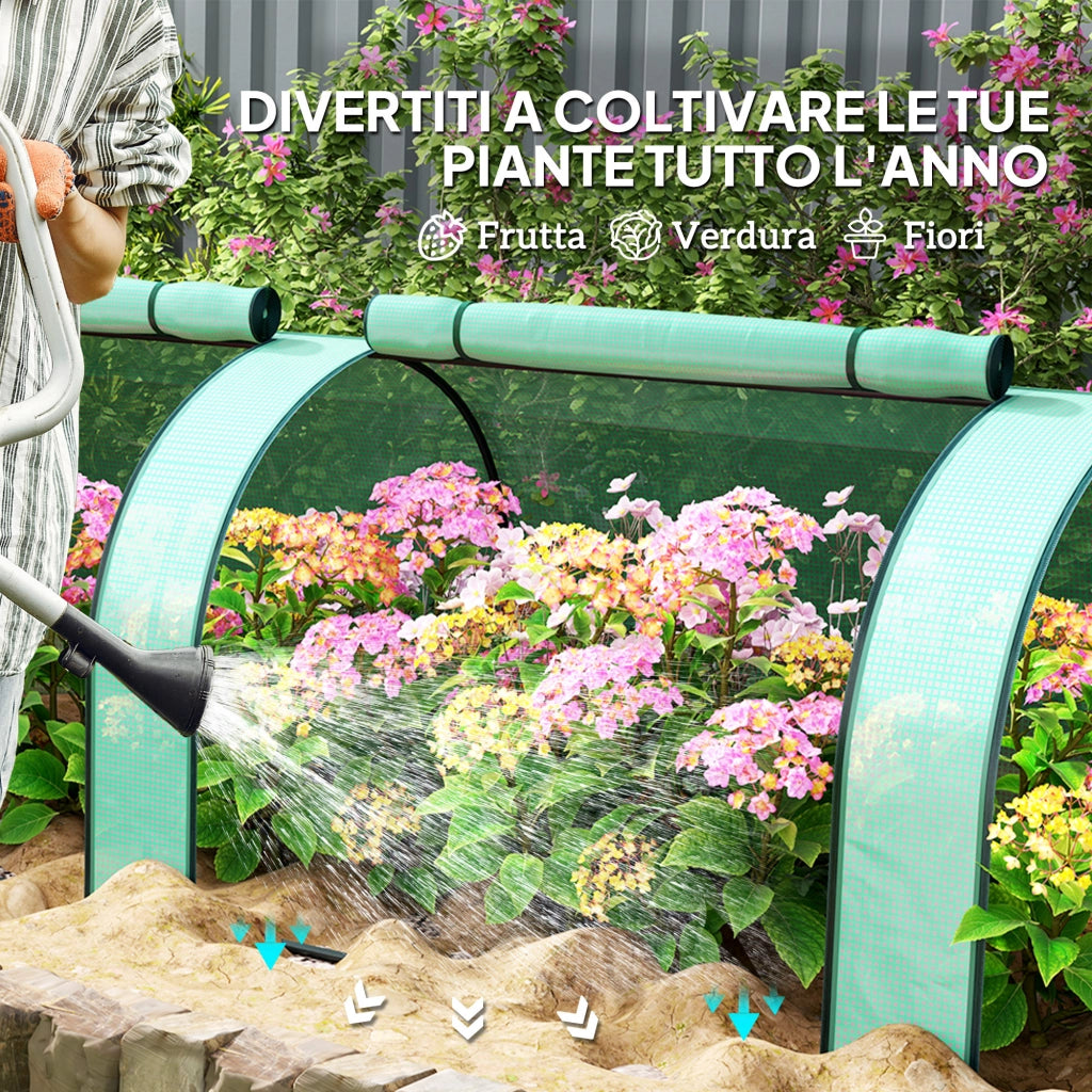 Serra da Giardino a Tunnel in Acciaio e Plastica PP con Porte Avvolgibili, 3x1x0.8 m, Verde