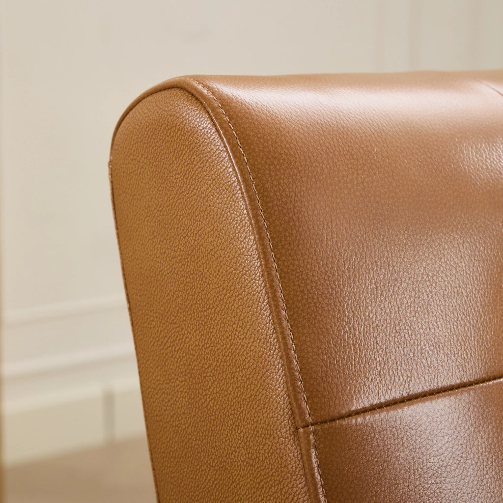 Poltrona Loungesessel con Schienale con Cuciture Pull-Point e Struttura Stabile, in Pelle, Legno, Marrone Chiaro