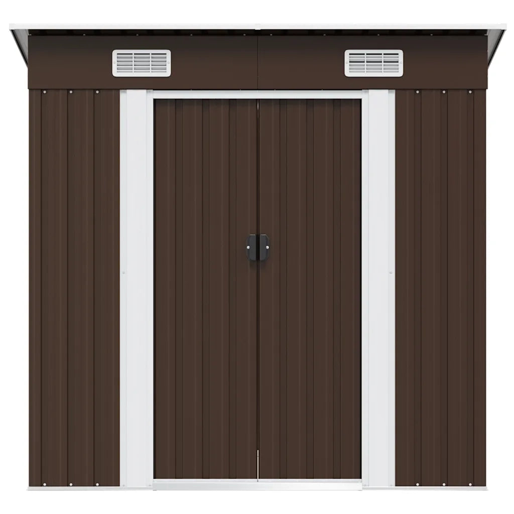 Capanno Attrezzi da Giardino-Ripostiglio da giardino Marrone 194x121x181 cm in Acciaio