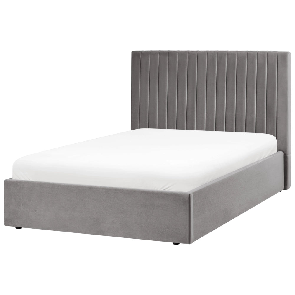 Letto matrimoniale con contenitore velluto grigio 120 x 200 cm Testata imbottita