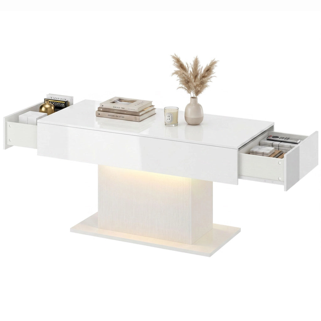 Tavolino da caff¨¨ con LED e cassetti ¨C Xylo ¨C bianco lucido con telecomando