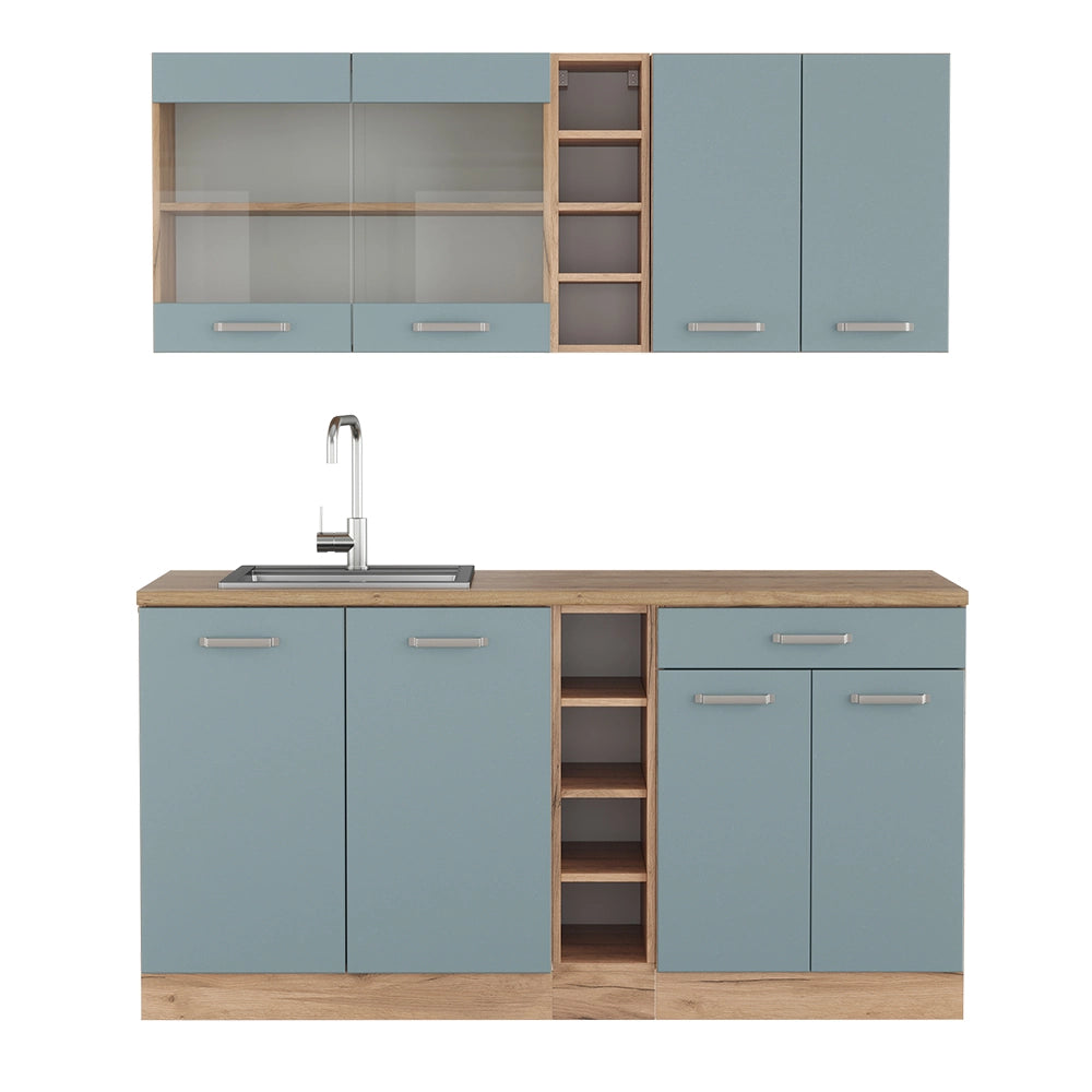 Vicco Cucina completa Rovere blu-grigio/oro 160 cm , PL Rovere