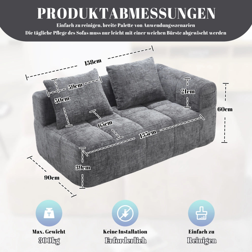 Divano chaise longue in ciniglia grigio con tasche laterali