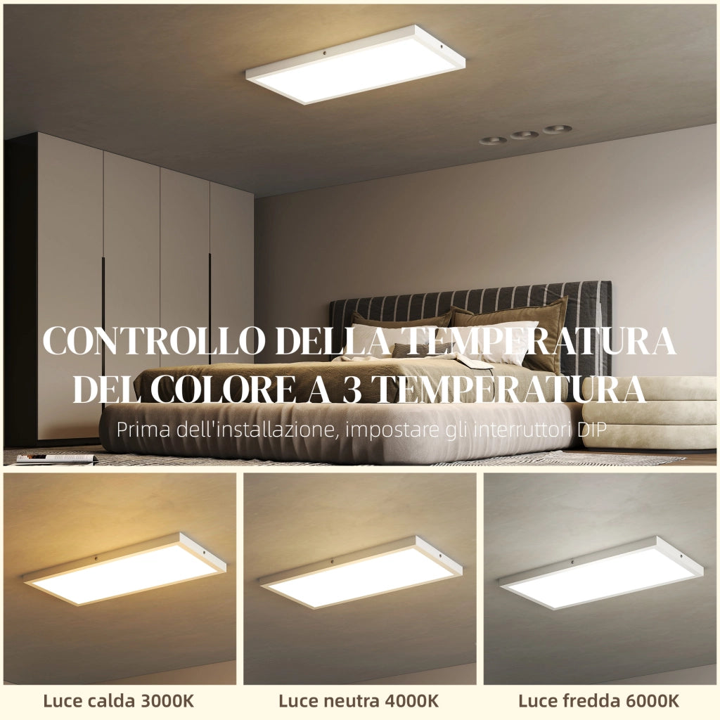 Set 2 Plafoniere LED Sottili e Minimal 60x30x3,7 cm con Colore Regolabile in Acciaio e Plastica Bianco