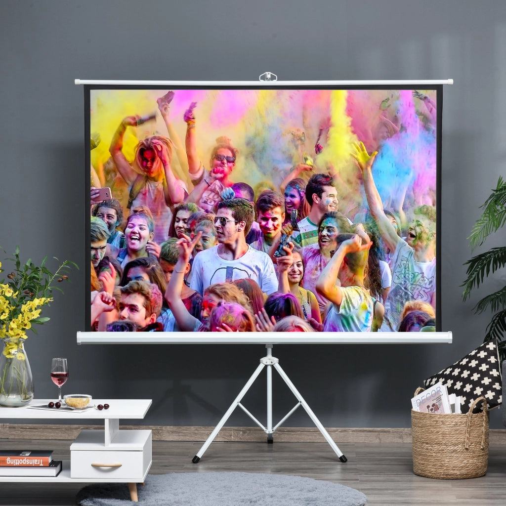EasyComfort Telo Proiettore da 84 Pollici 4K HD Formato 4:3 con Treppiede Pieghevole e Altezza Regolabile, Schermo Proiettore Portatile, Grandangolo di 160 Gradi, per Casa, Home, Cinema, Esterno, Bianco