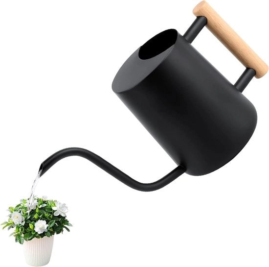 1 litro pompa con lungo tubo di scarico e manico in legno confortevole - nero