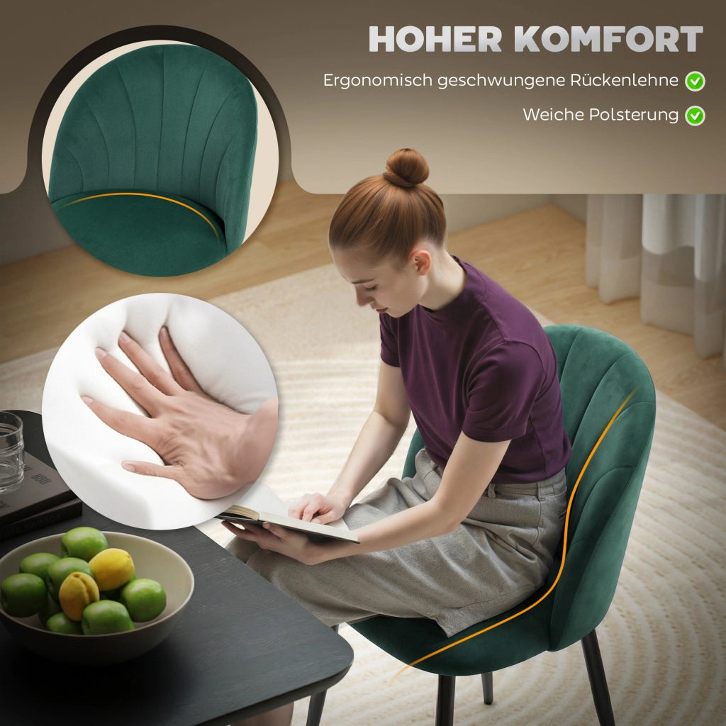 Sedia da pranzo imbottita con schienale curvo ¨C zephmum ¨C set di 2 pezzi, velluto, verde scuro