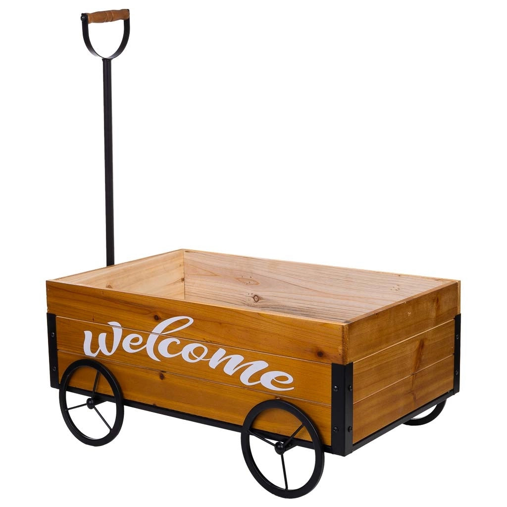 Carriola in legno e metallo con maniglia di traino 63x39,5x72h cm