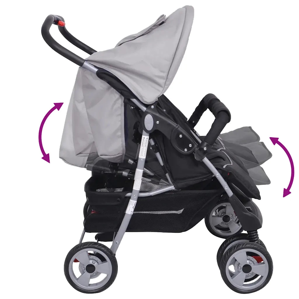 Passeggino Gemellare in Acciaio Grigio e Nero CFW1926908