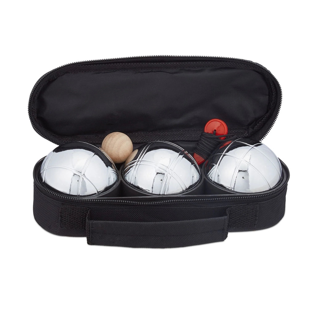 Set di 3 bocce da petanque gioco di svago all'aperto con borsa 7,5 x 7,5 x 7,5 cm in metallo argentato 13_0011945