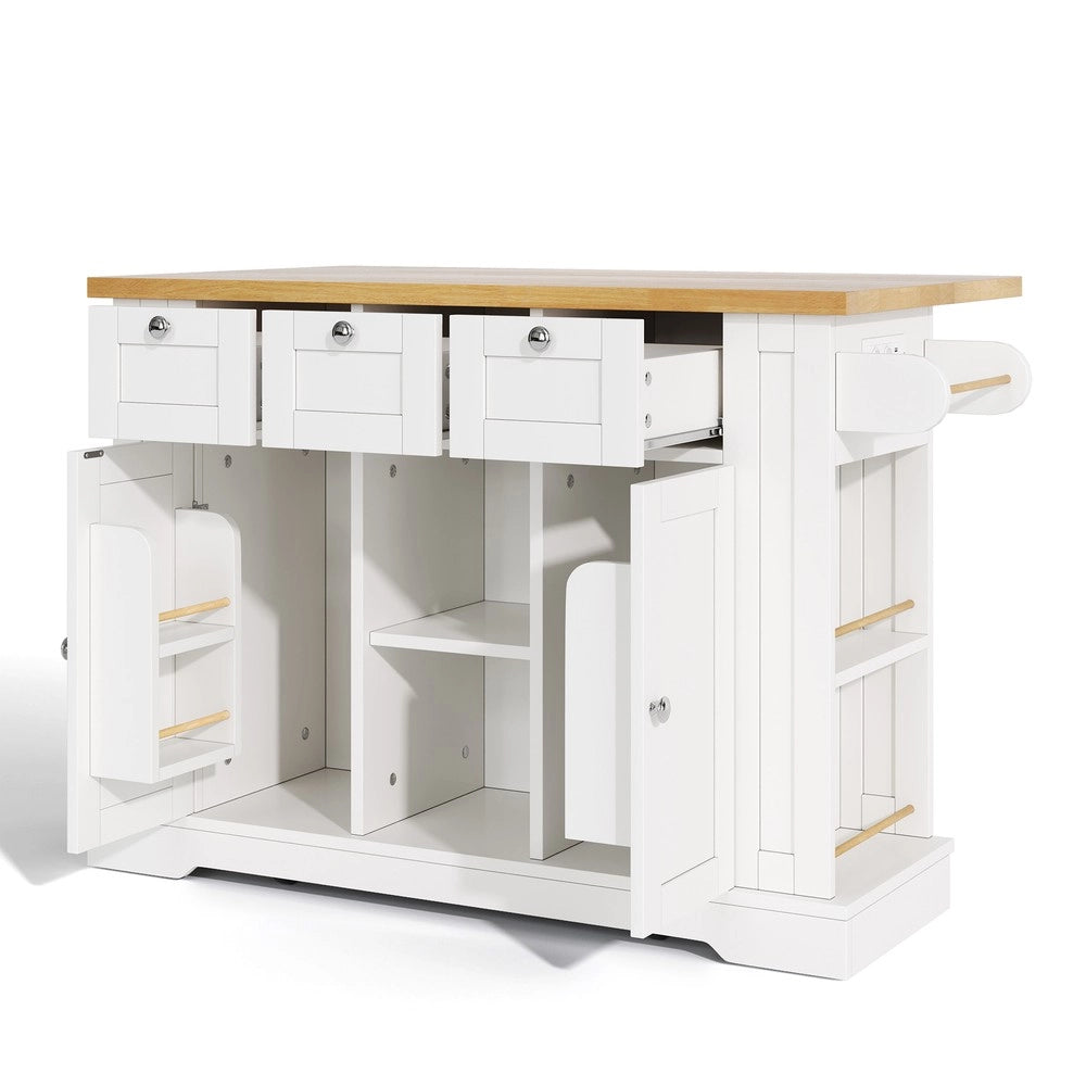 Tavolo da Cucina Mobile con Schublade e Ripiani ¨C Xylo ¨C 132 cm, Stile Rustico