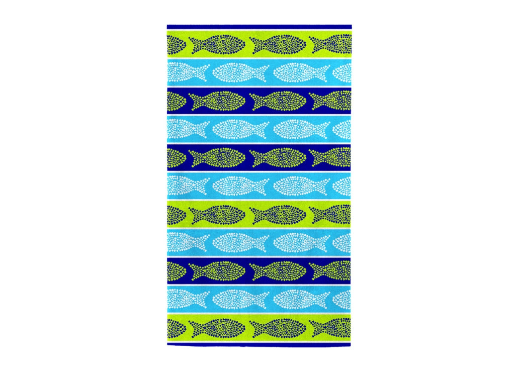 Telo Mare Jacquard Spugna Asciugamano Spiaggia Disegno Fish Pois - Telo Mare - Verde-Blu