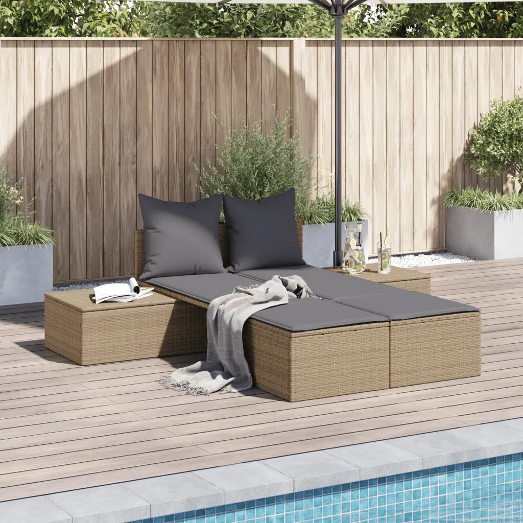 Lettino Prendisole | Sdraio da giardino | Lettino da sole con Cuscini Beige in Polyrattan