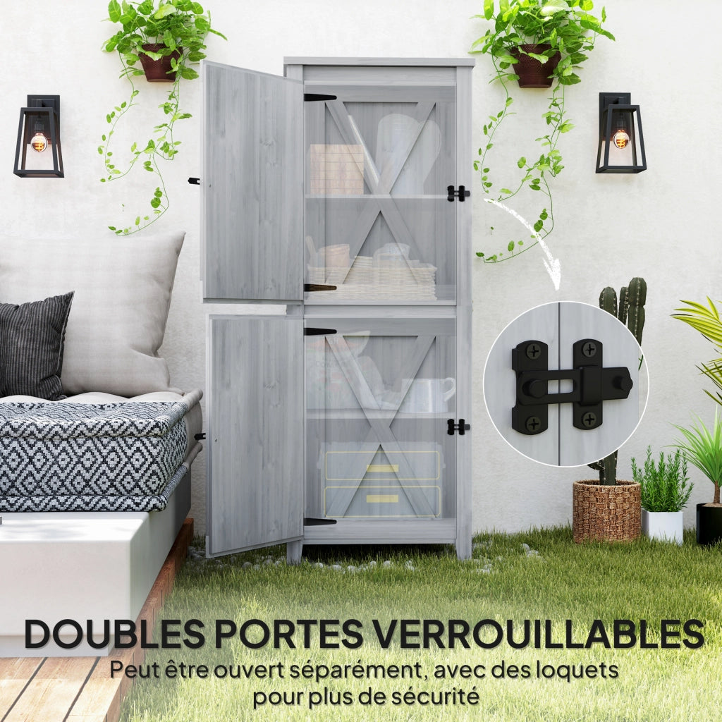 Armadio da giardino in legno con ripiani staccabili ¨C zephmum ¨C grigio chiaro 60x60x160 cm