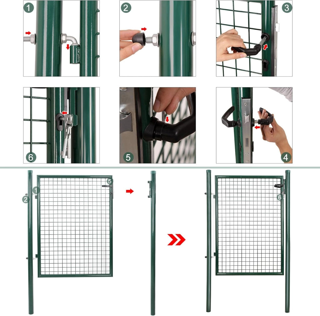 SONGMICS Cancello da Giardino, Cancelletto da Giardino, Acciaio Zincato con Serratura, Porta di 87 x 90 cm, Cancello per Recinzione, 106 x 90 cm (L x H), Verde GGD150G