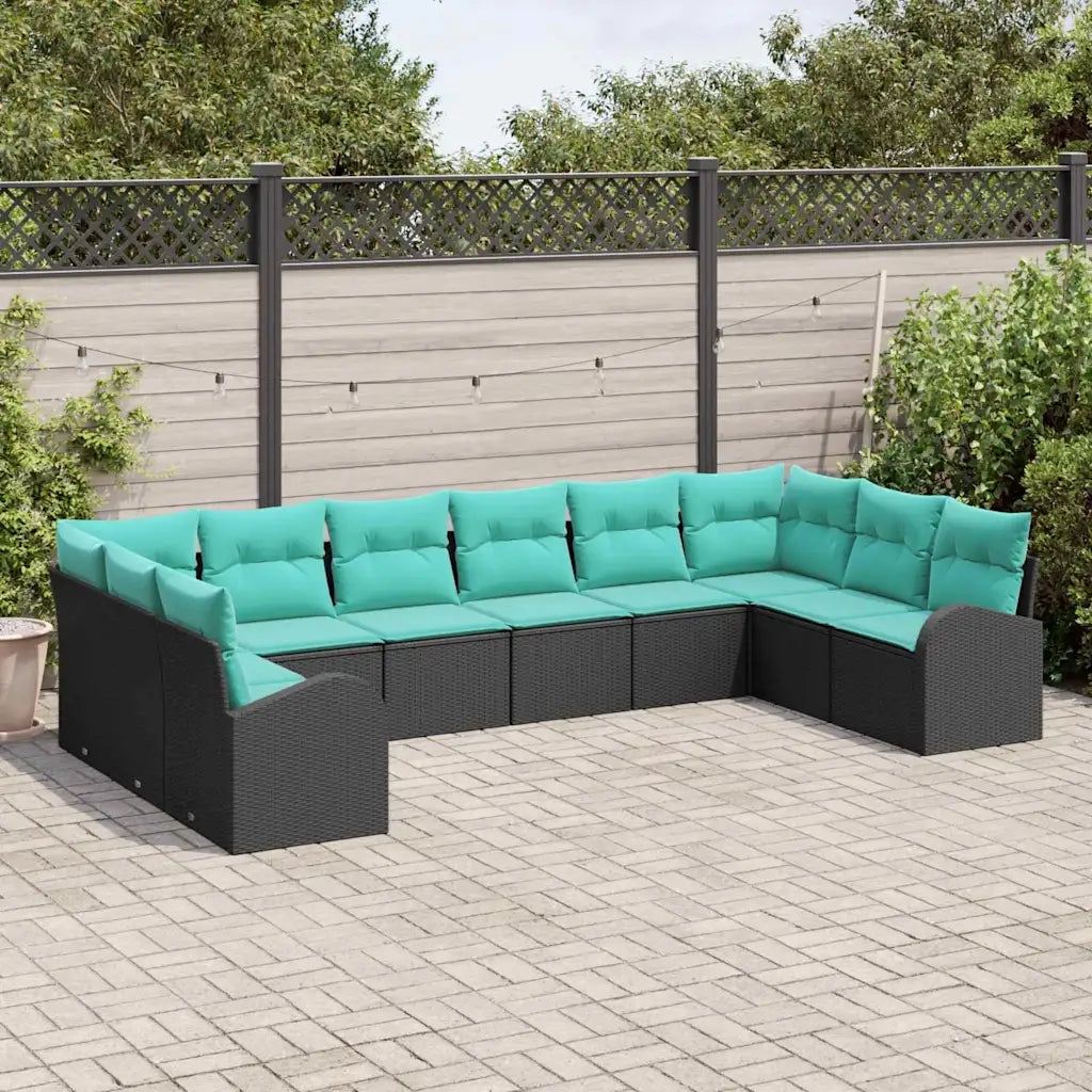 Set Divano da Giardino 10 pcs Nero e Turchese polyrattan 3354895