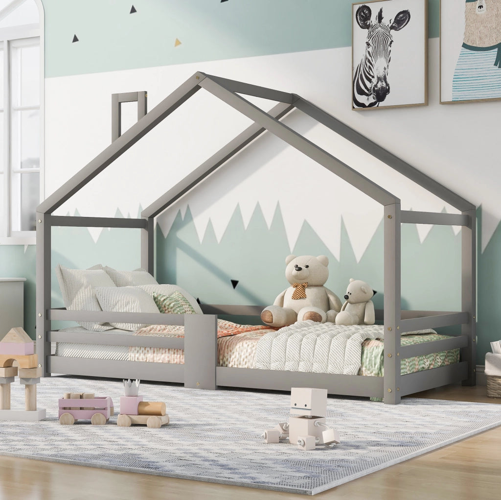 Letto a casetta per bambini 90x200 cm in pino grigio