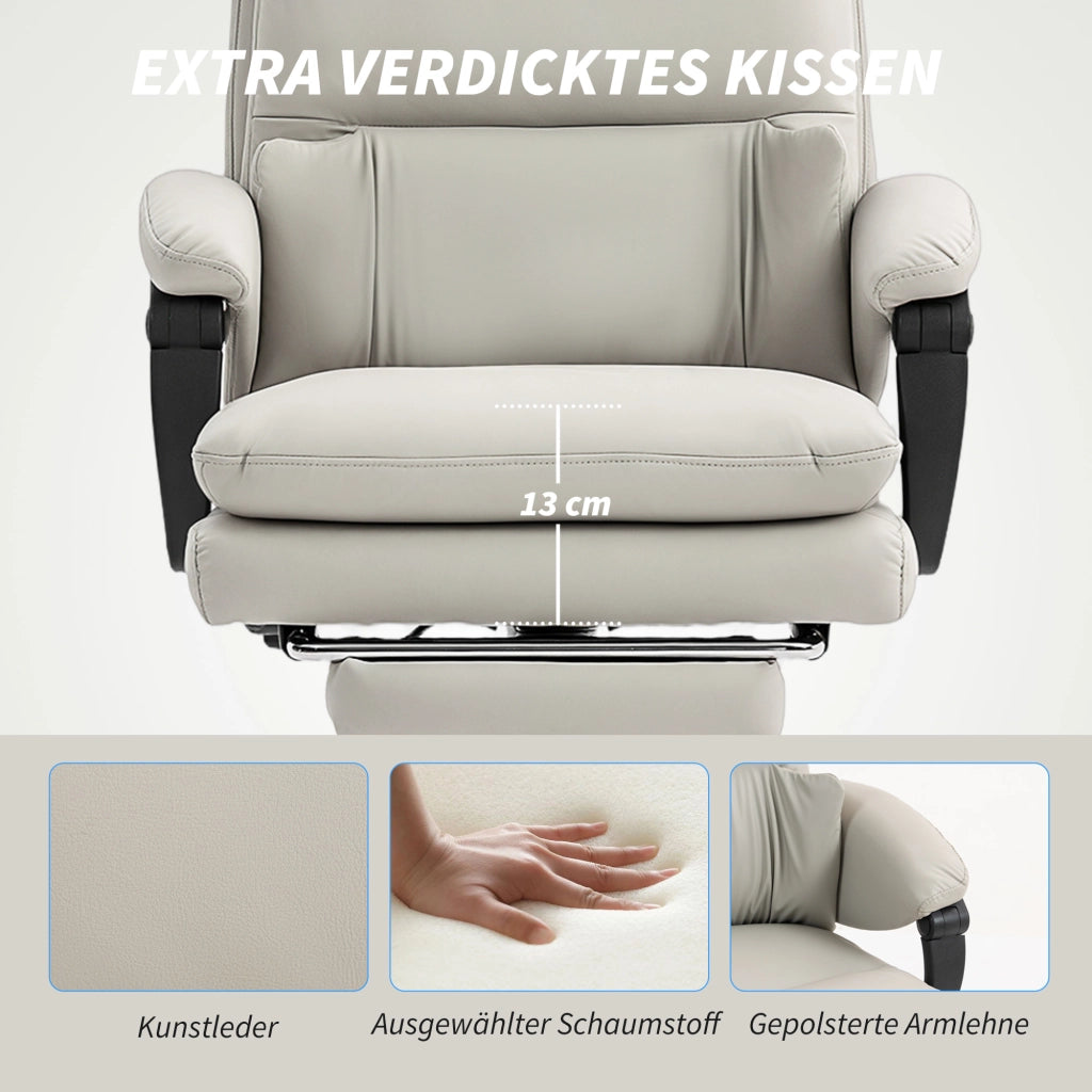 Sedia da ufficio regolabile in altezza con supporto lombare, braccioli e poggiapiedi ¨C zephmum ¨C similpelle grigio chiaro