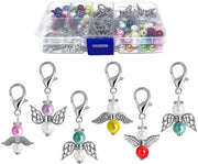 Kit di creazione di un angelo da appendere - 50 set di portachiavi - Angelo colorato da appendere - Kit da fare da te - Set di anelli di metallo - Perle d'arte - Facile da utilizzare - Portachiavi