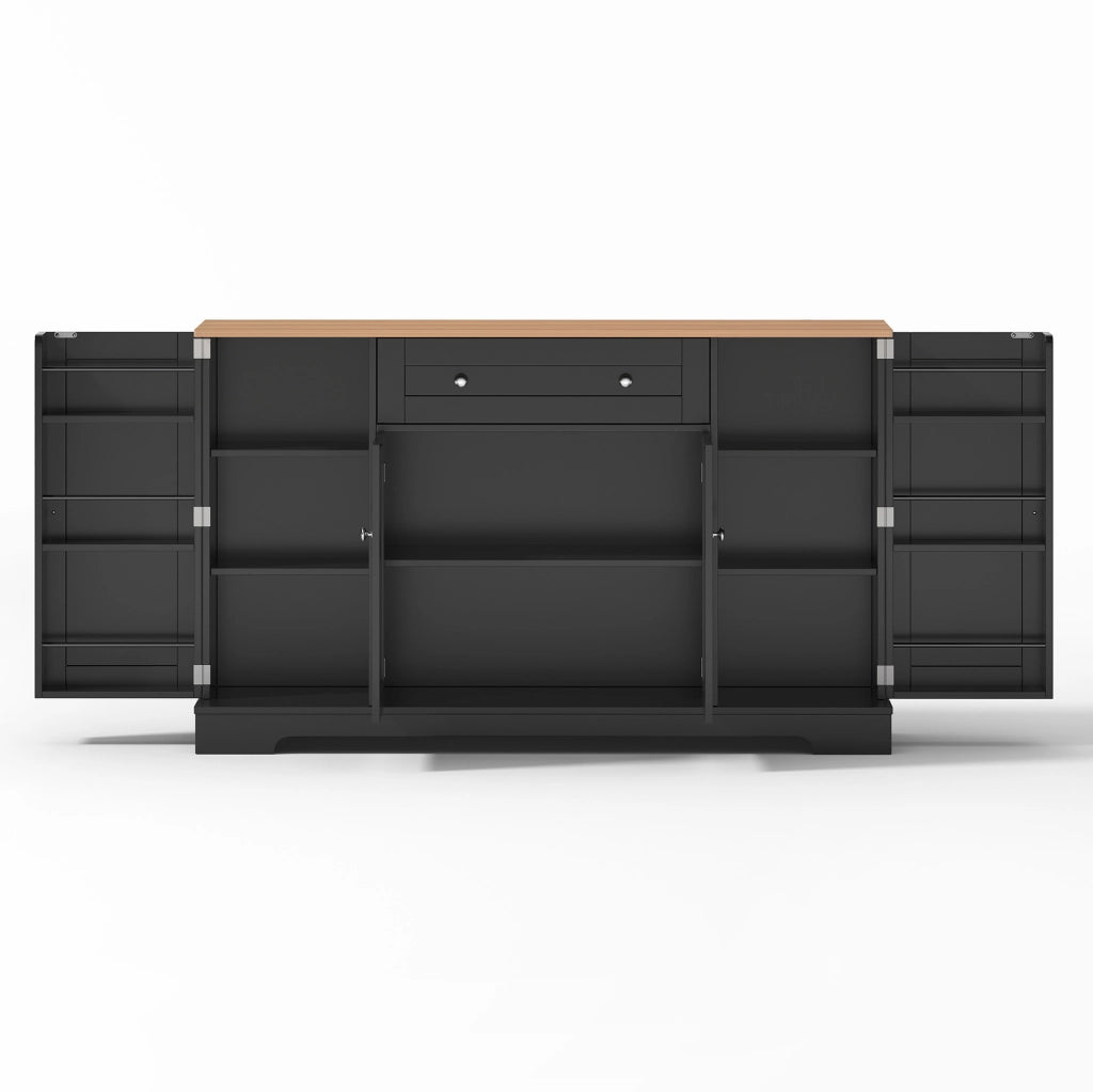 Credenza da cucina 138 x 40 x 85 cm in MDF nero, con cassetto e antiribaltamento