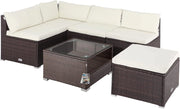 Set Salotto in Polyrattan XL Cuscini Imbottiti Tavolo in Vetro Resistente Mobili Giardino Salottino Angolo Ripiano Extra