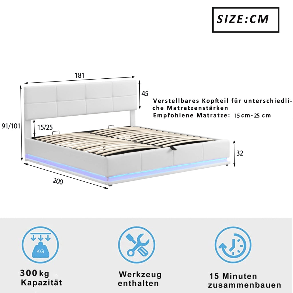 letto imbottito ecopelle bianco 180 x 200 cm