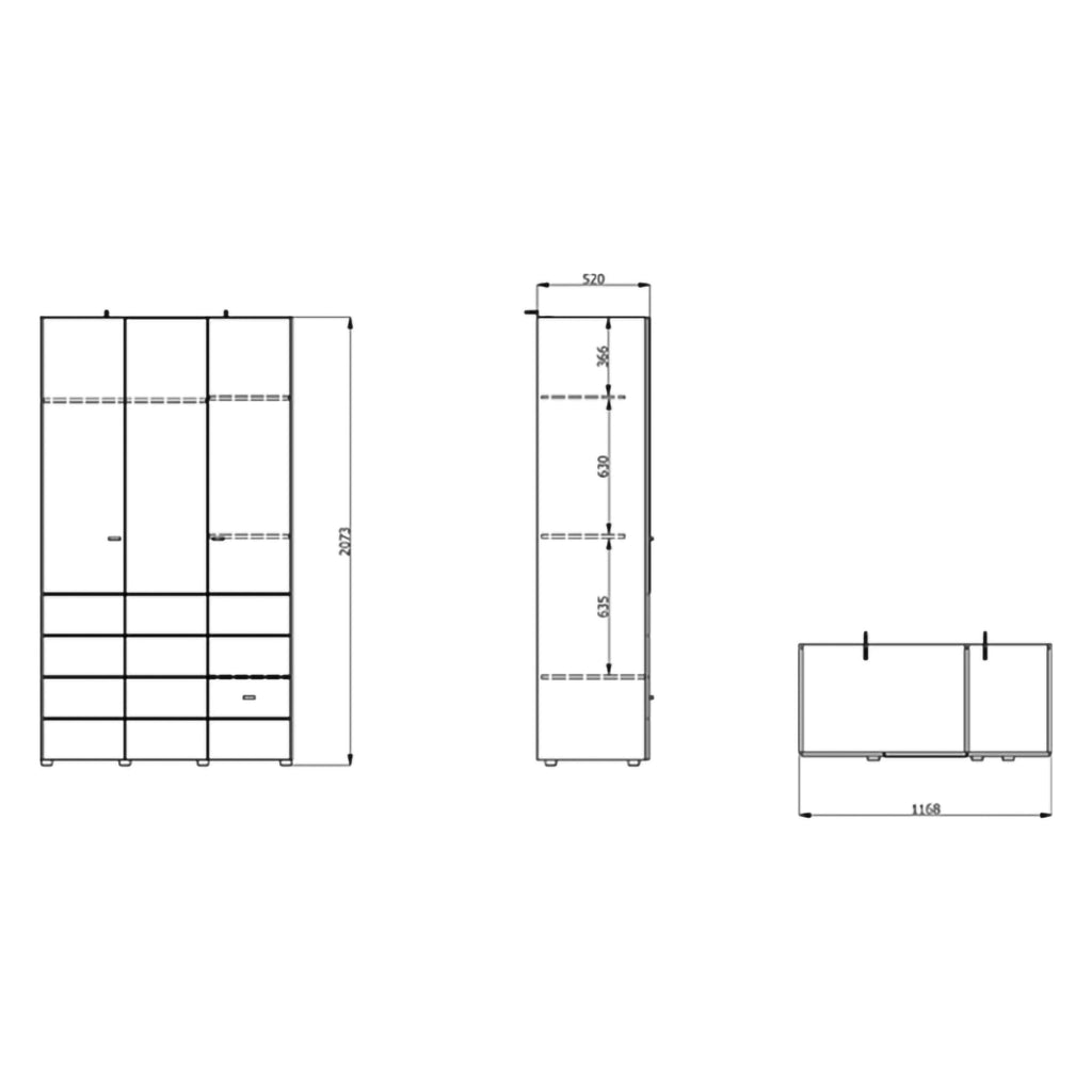 Armadio Camera da Letto Serram, Guardaroba 3 Ante Appendiabiti, 117x52 cm Marrone Rovere Nodi