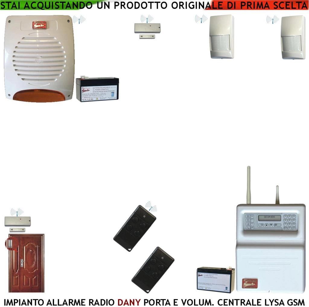 Impianto Allarme Susy Centrale Radio Filo Lysa evo GSM Fr 433,92 MHz Anti-Jamming Protezione Apertura Scasso Infissi Rileva Movimento Intrusi Sirena Lamp. Segnala Furto 2 Radiocomandi Gestione Remota