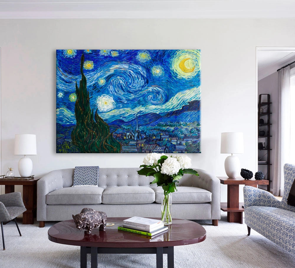 Vincent Van Gogh- Notte Stellata - Quadro Canvas su telaio in legno Misura: 100x70 cm