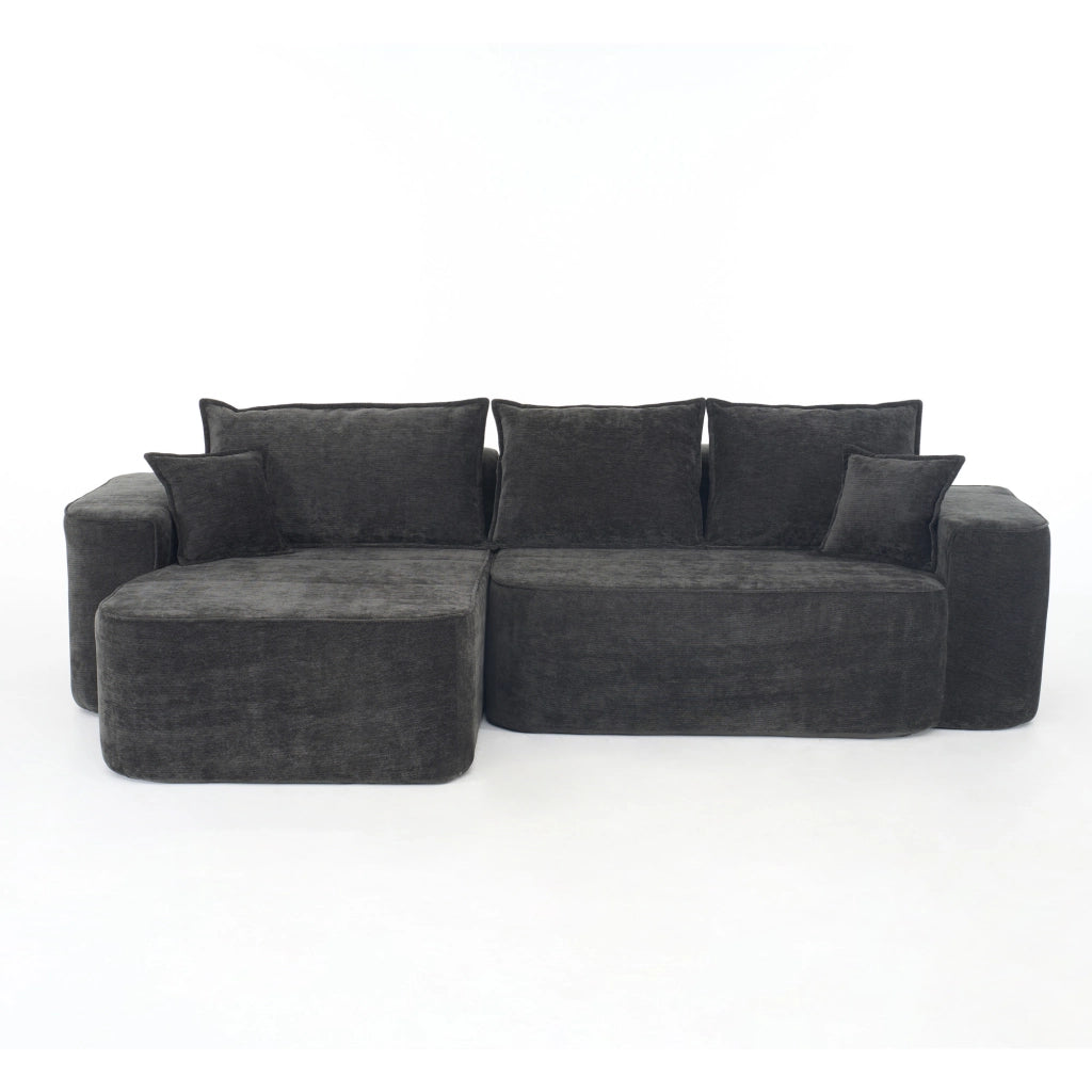 Divano Ad Angolo Modulare 3 Posti con Chaise Longue; Seduta Profonda; Senza Montaggio; Design Minimal in Ciniglia Nero