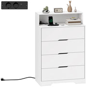 Cassettiera con 4 Cassetti e Stazione di Ricarica USB USB-C ¨C zephmum ¨C Bianco 80x40x120 cm