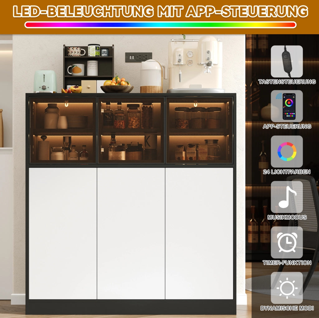 Credenza con illuminazione LED, 6 ante e 14 vani
