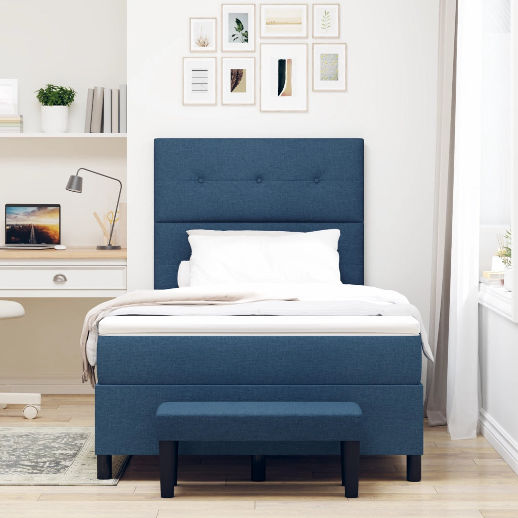 Letto con Box Spring e Materasso & Panchina Blu 120x200 cm Tessuto
