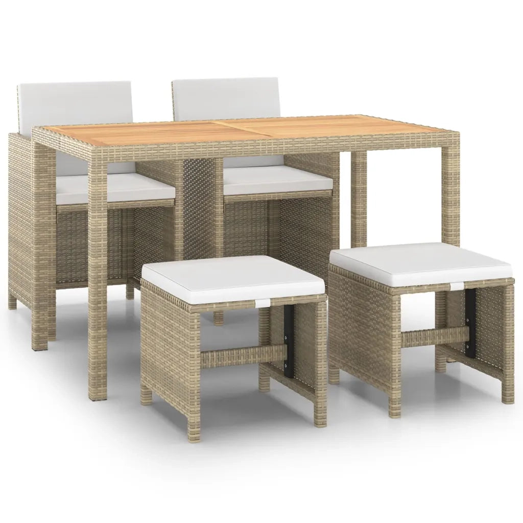 Set da Pranzo per Giardino 5 pz con Cuscini in Polyrattan Beige cod mxl 69060