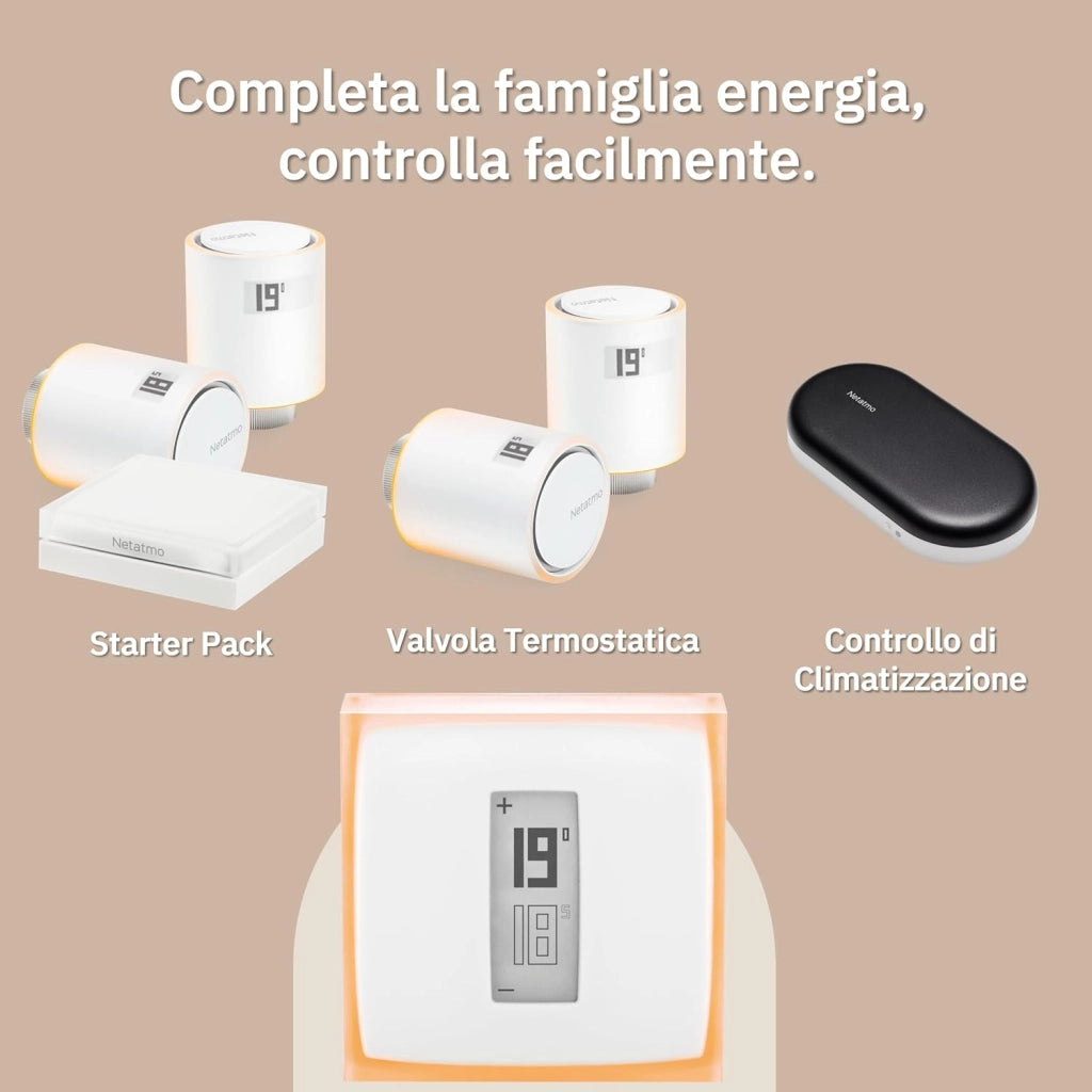 Smart Thermostat Pack + 3 teste termostatiche connesse e intelligenti, Wifi, controllo remoto tramite App, compatibile con il riscaldamento individuale, NBU-NTH-NAV-EU
