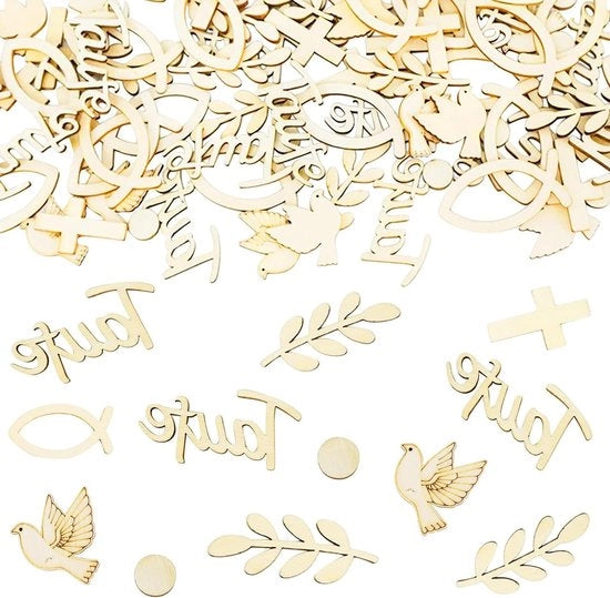 Decorazione per tavola Plus - 160 pezzi di confetti da bagno, decorazione in legno per comunioni, per bambini, decorazione per tavola, sacramenti, baby shower.