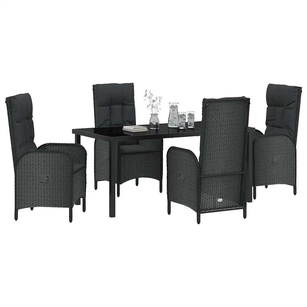 Set da Pranzo per Giardino con cuscino 5 pcs Nero polyrattan