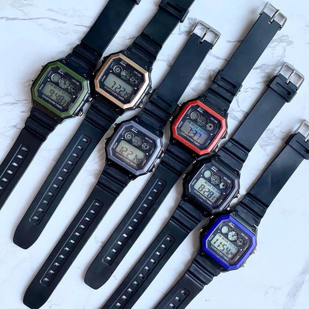 Trade Shop - Orologio Da Polso Zcc Wr10m Digitale Crono Luce Sport Vintage Cinturino Plastica - Grigio
