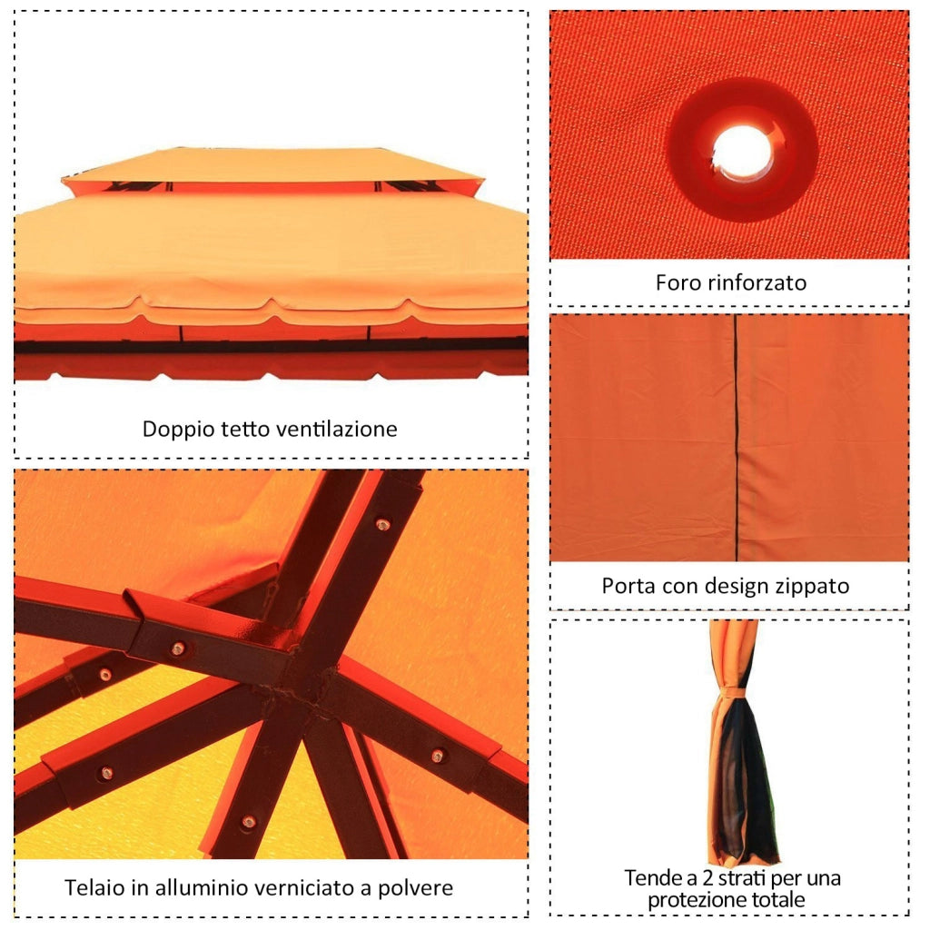 Gazebo da Giardino con Tende ¨C zephmum ¨C 4x3m Arancione