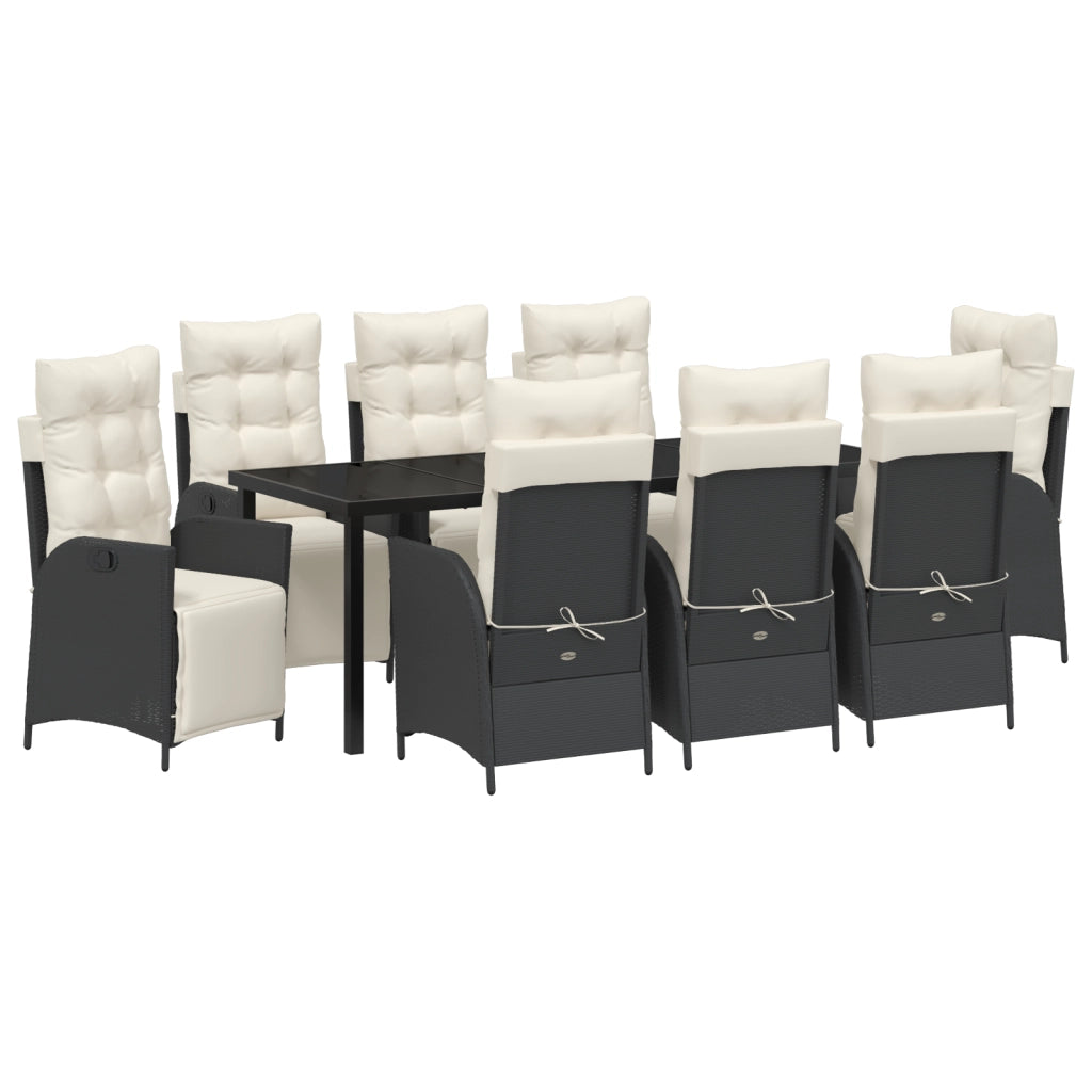 Set da Pranzo da Giardino 9 Pezzi Nero Rattan Polimero