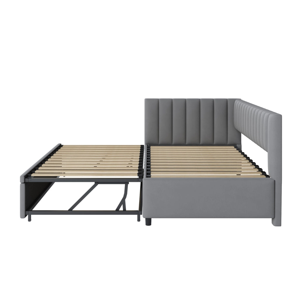Divano letto a L estraibile 90x200 cm in velluto grigio