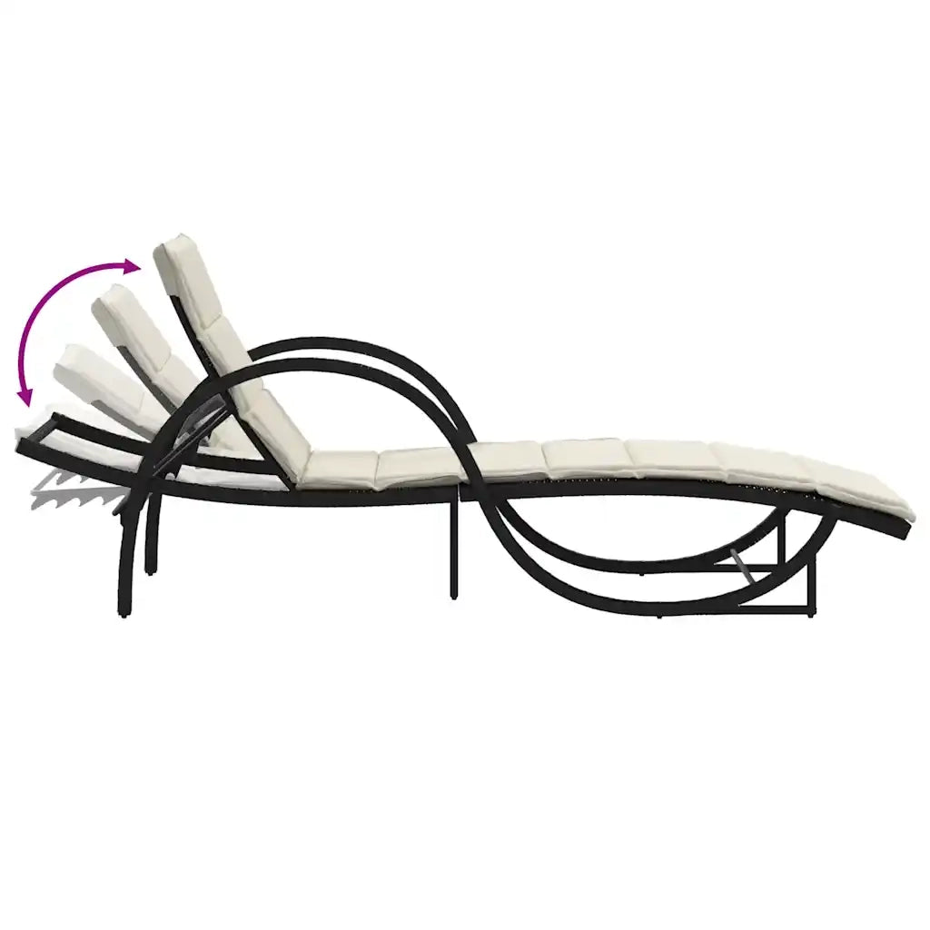 Lettini Prendisole 2 pz | Sdraio da giardino | Lettino da sole con Cuscini Neri in Polyrattan