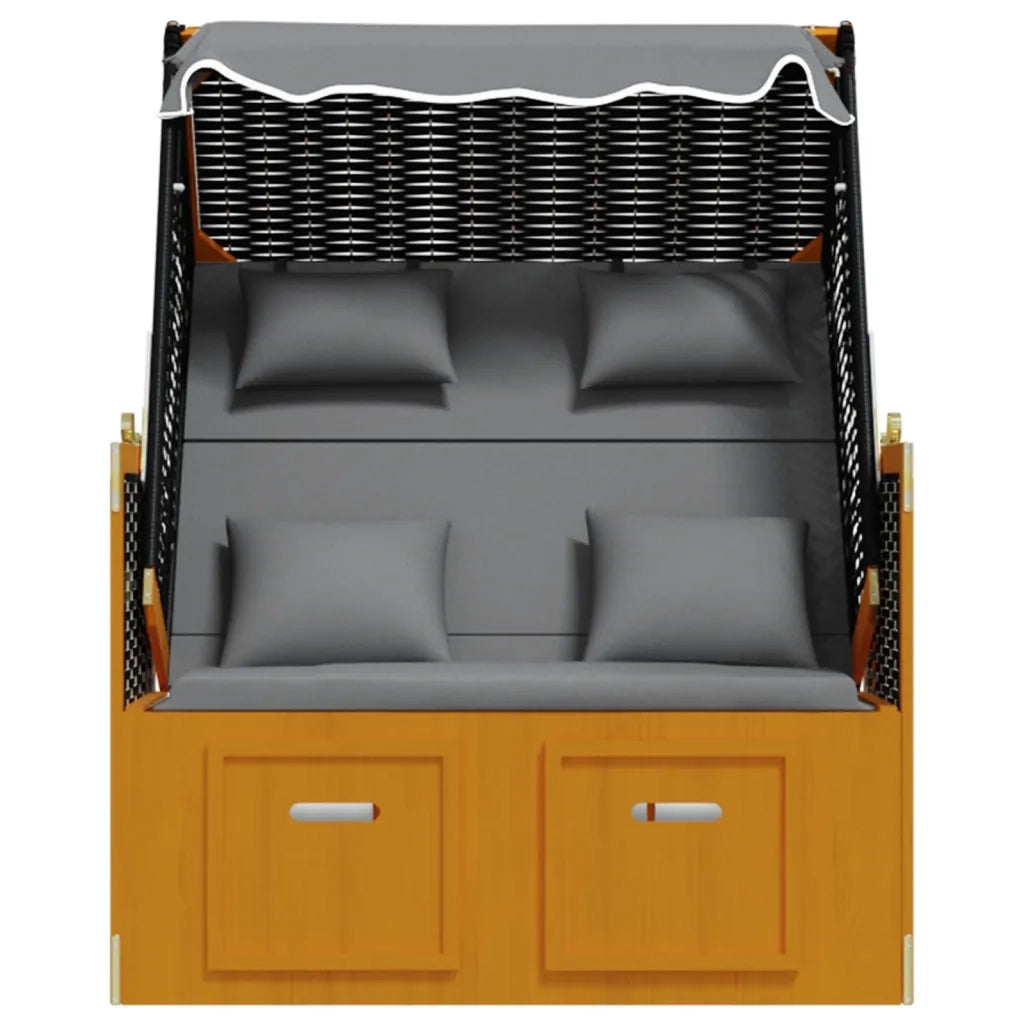 Strandkorb con Cuscino Polyrattan Legno Massello Nero Antracite 318667